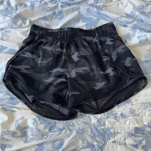 Athleta Black and Gray Athletic Shorts with Camouflage Pattern